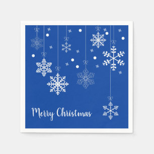 Hanging Snowflakes Merry Xmas Blue Paper Napkins