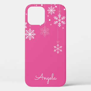 Hanging Snowflakes Pink Unique Name iPhone 12 Case