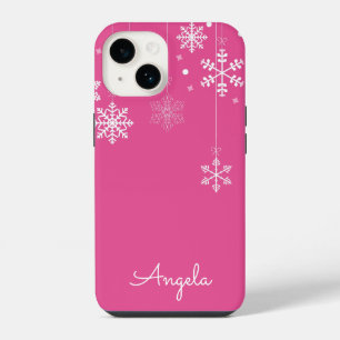 Hanging Snowflakes Pink Unique Name iPhone 14 Case