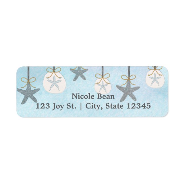 Hanging Starfish & Sand Dollar Beach Address Label (Front)