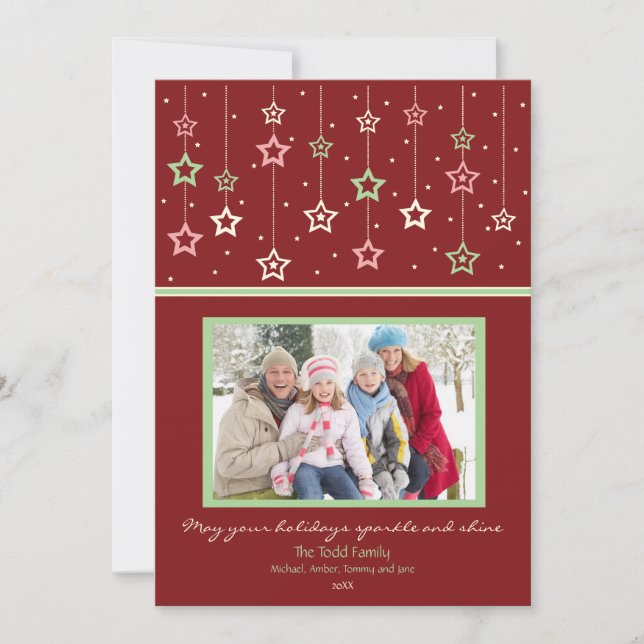 Hanging Stars Holiday Card (red) (Front)