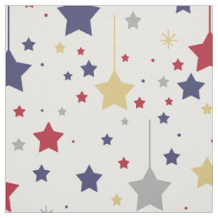 Hanging Stars Red Blue Silver Gold Fabric