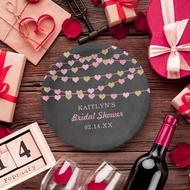 Hanging String Love Hearts Bridal Shower Paper Plate (Creator Uploaded)