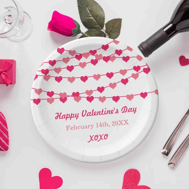 Hanging String Love Hearts Happy Valentine's Day Paper Plate (Creator Uploaded)