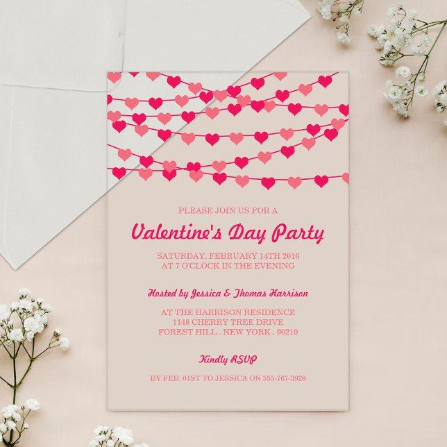 Hanging String Love Hearts Valentine's Day Party Acrylic Invitations (Creator Uploaded)