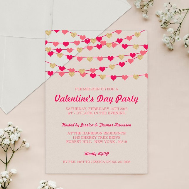 Hanging String Love Hearts Valentine's Day Party Acrylic Invitations (Creator Uploaded)