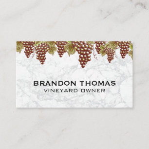 Hanging Wine Grapes   Marble Background Business Card