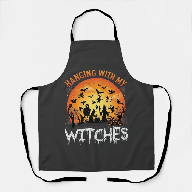 Hanging Witches Halloween Moon Bats Pumpkins_1 Apron (Front)