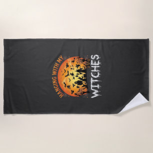 Hanging Witches Halloween Moon Bats Pumpkins_1 Beach Towel