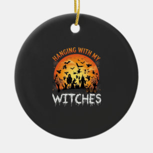 Hanging Witches Halloween Moon Bats Pumpkins_1 Ceramic Tree Decoration