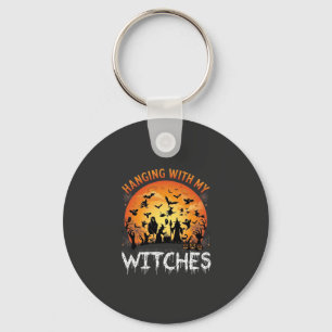 Hanging Witches Halloween Moon Bats Pumpkins_1 Key Ring