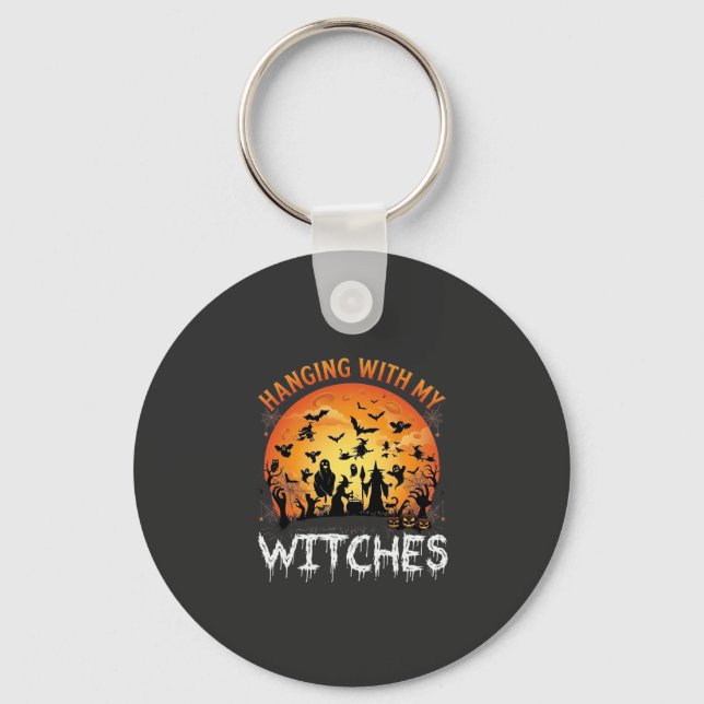 Hanging Witches Halloween Moon Bats Pumpkins_1 Key Ring (Front)