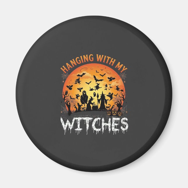 Hanging Witches Halloween Moon Bats Pumpkins_1 Magnet (Front)