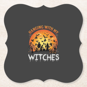 Hanging Witches Halloween Moon Bats Pumpkins_1 Paper Coaster