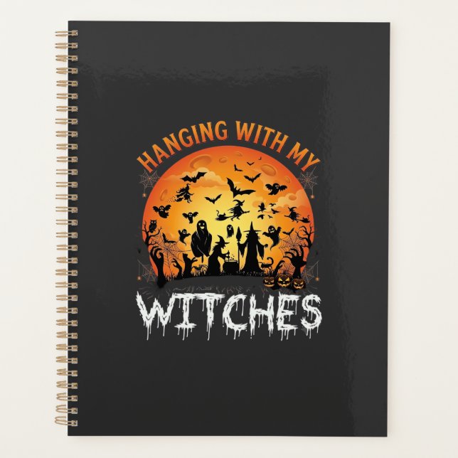 Hanging Witches Halloween Moon Bats Pumpkins_1 Planner (Front)