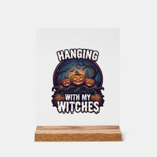 Hanging Witches Halloween Pumpkins Haunted Forest Acrylic Sign