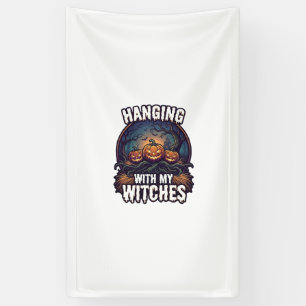 Hanging Witches Halloween Pumpkins Haunted Forest Banner