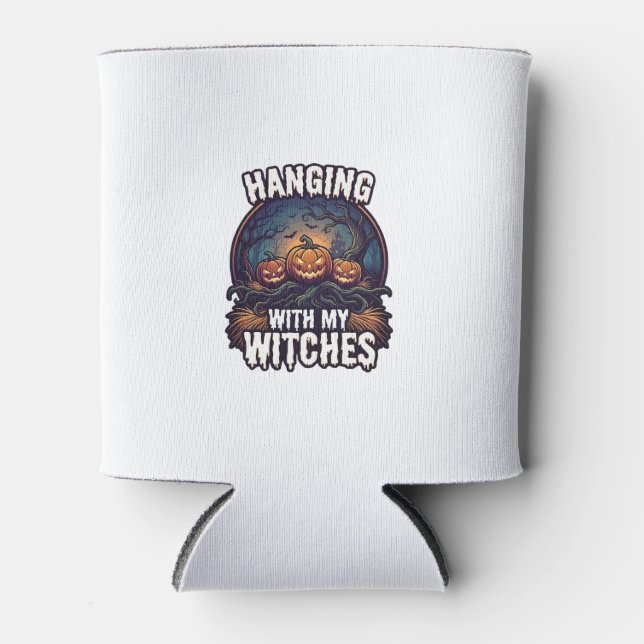 Hanging Witches Halloween Pumpkins Haunted Forest  Can Cooler (Front)