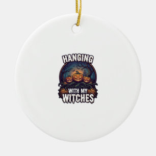 Hanging Witches Halloween Pumpkins Haunted Forest Ceramic Tree Decoration