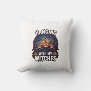 Hanging Witches Halloween Pumpkins Haunted Forest Cushion