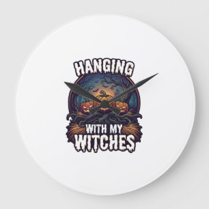 Hanging Witches Halloween Pumpkins Haunted Forest Large Clock