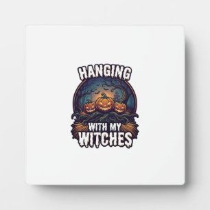 Hanging Witches Halloween Pumpkins Haunted Forest Plaque