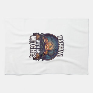 Hanging Witches Halloween Pumpkins Haunted Forest Tea Towel