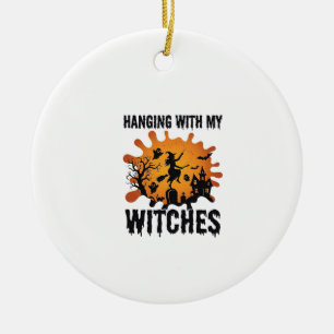 Hanging Witches Halloween Witch Broom Haunted Hous Ceramic Tree Decoration