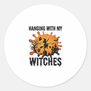Hanging Witches Halloween Witch Broom Haunted Hous Classic Round Sticker