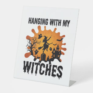 Hanging Witches Halloween Witch Broom Haunted Hous Pedestal Sign