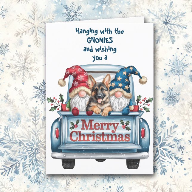 Hanging with Gnomies German Shepherd Christmas Holiday Card (Creator Uploaded)