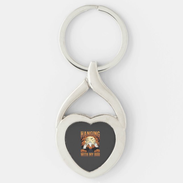 Hanging With My Boo Halloween Ghost Design Key Ring (Front)