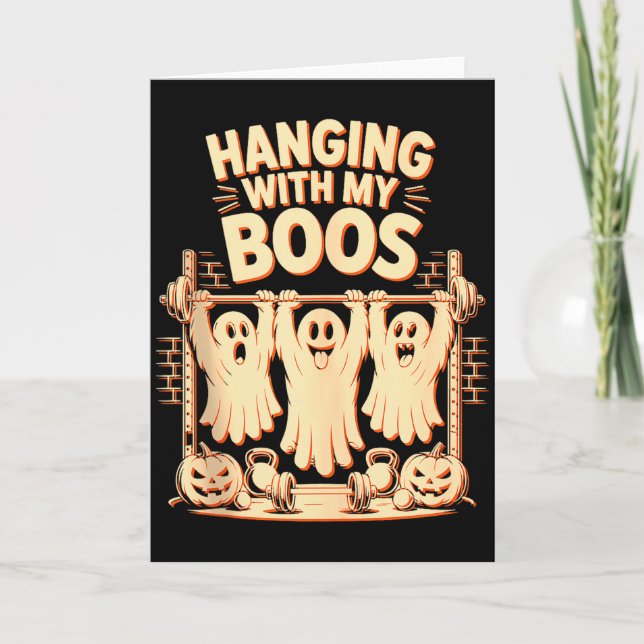 Hanging With My Boos Funny Halloween Ghost Workout Card (Front)
