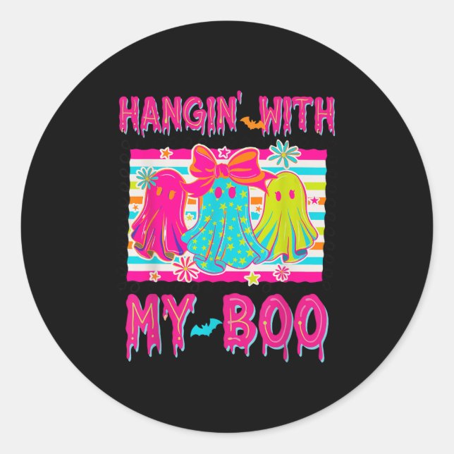 Hanging With My Boos Soky Halloween Disco Ghost Wo Classic Round Sticker (Front)