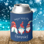 Hanging with my Gnomies Blue Funny Modern Holiday Can Cooler<br><div class="desc">“Hangin’ with my gnomies.” Celebrate the holiday season in “style” with this unique, fun can cooler! Three cute, funny, whimsical Scandinavian designed gnomes in red, dusty blue and orange along with bold, white typography on a navy blue background help you get into the Christmas, Hanukkah & New Year spirit. Matching...</div>
