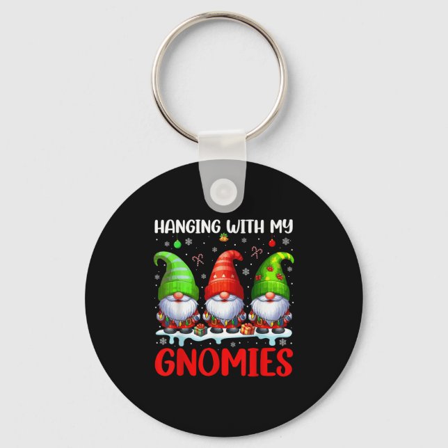 Hanging With My Gnomies Christmas Colourful Three  Key Ring (Front)