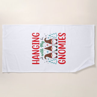 Hanging With My Gnomies Christmas Gnome Beach Towel