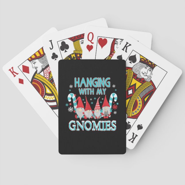Hanging With My Gnomies Christmas Gnomes Family Sq Playing Cards (Back)