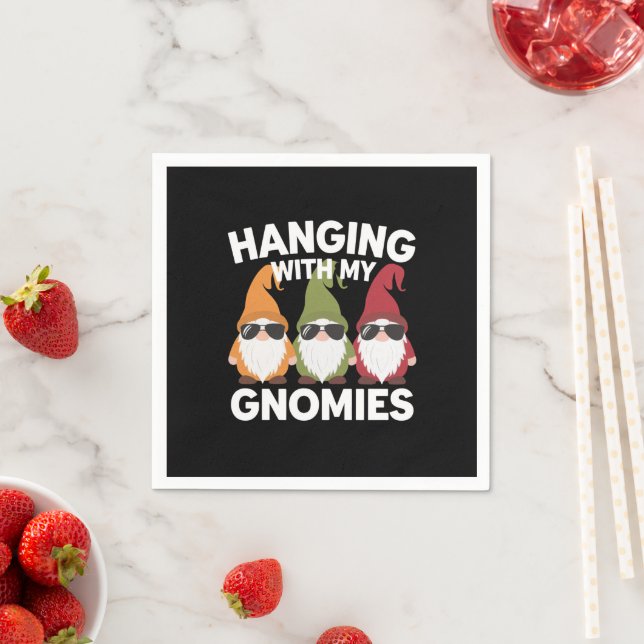 Hanging With My Gnomies Funny Garden Gnome Napkin (Insitu)