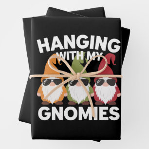 Hanging With My Gnomies Funny Garden Gnome Wrapping Paper Sheet