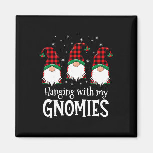 Hanging With My Gnomies Funny Red Plaid Christmas Magnet