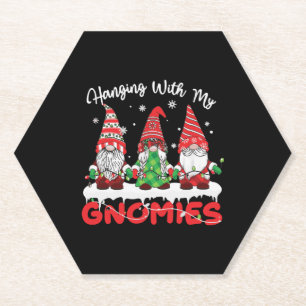 Hanging With My Gnomies Garden Gnome Christmas Paper Coaster