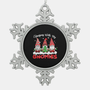 Hanging With My Gnomies Garden Gnome Christmas Snowflake Pewter Christmas Ornament