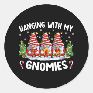 hanging with my gnomies matching family christmas classic round sticker