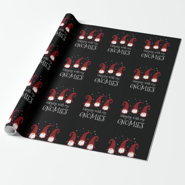 Hanging With My Gnomies Plaid Garden Christmas Fam Wrapping Paper (Unrolled)