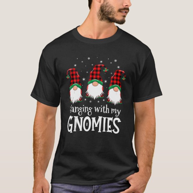 Hanging With My Gnomies Red Plaid Pajama, Christma T-Shirt (Front)