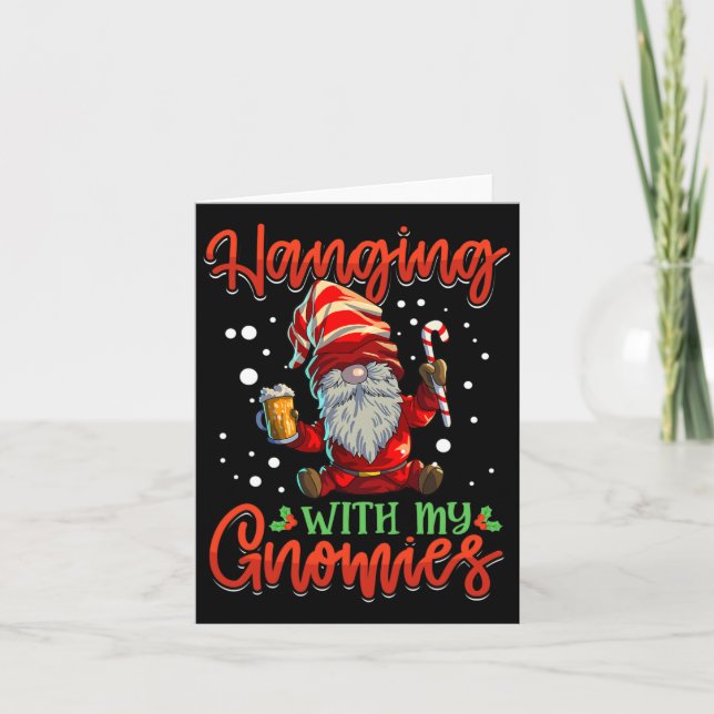 Hanging With My Gnomies Womens Three Christmas Gno Card (Front)