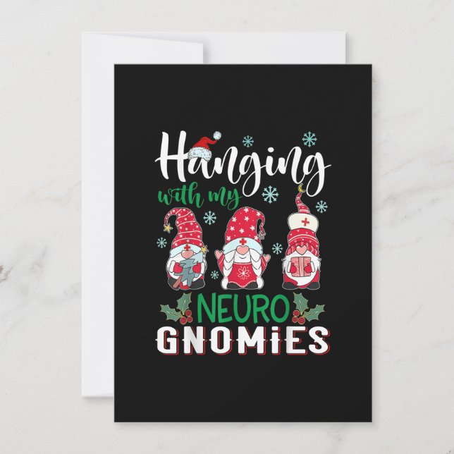 Hanging With My Neuro Gnomies Nurse Christmas Sant Invitation (Front)
