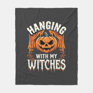 Hanging With My Witches Halloween Pumpkin Fleece Blanket
