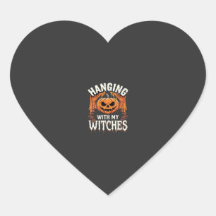 Hanging With My Witches Halloween Pumpkin Heart Sticker